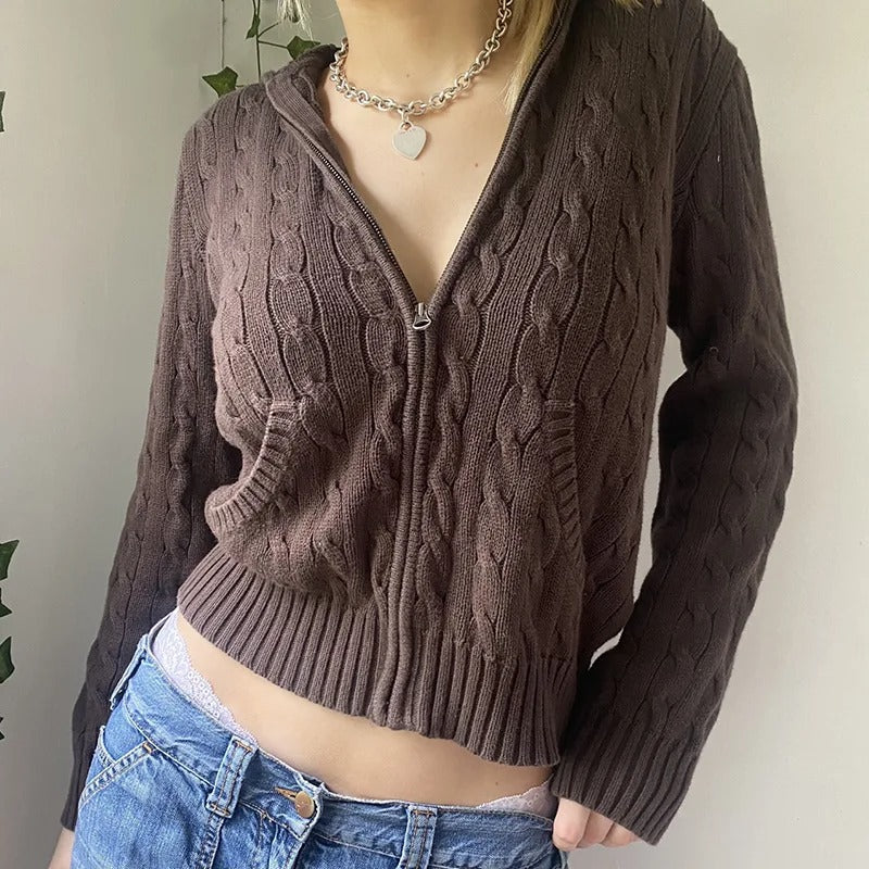 Cardigan en tricot à capuche confortable avec boutons sur le devant