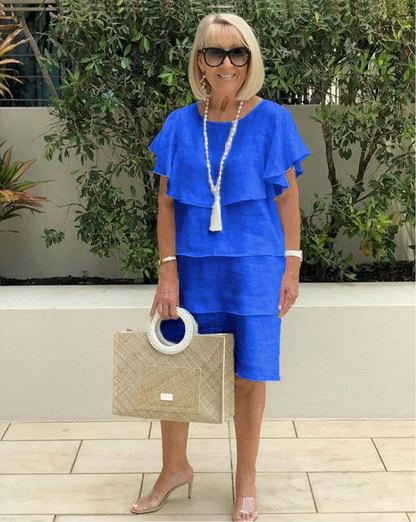 Robe courte à manches courtes avec volants pour femmes