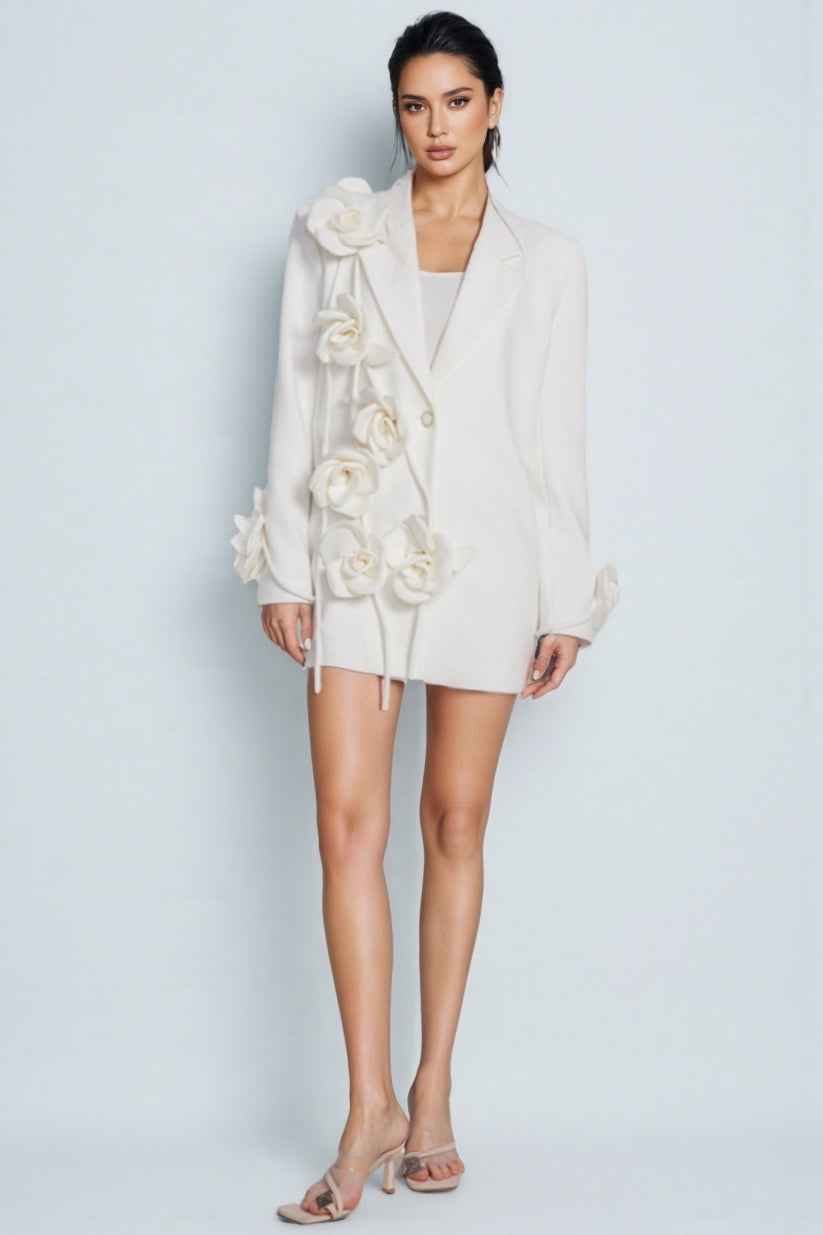 Blazer ajusté à revers floral