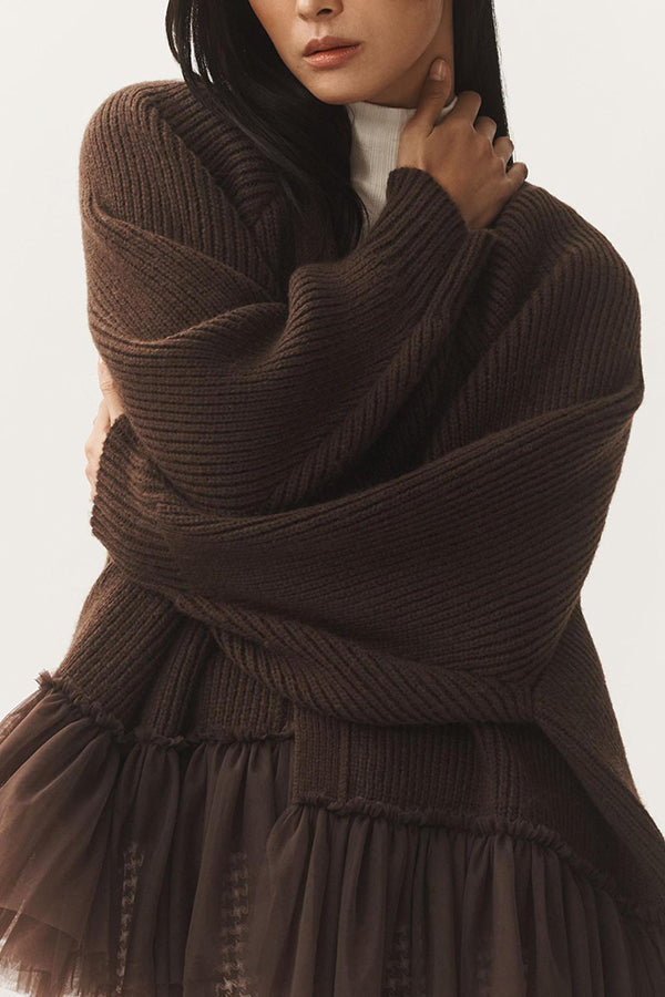 Cardigan en maille à volants en mesh avec manches longues