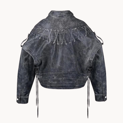 Veste de motard classique en cuir noir