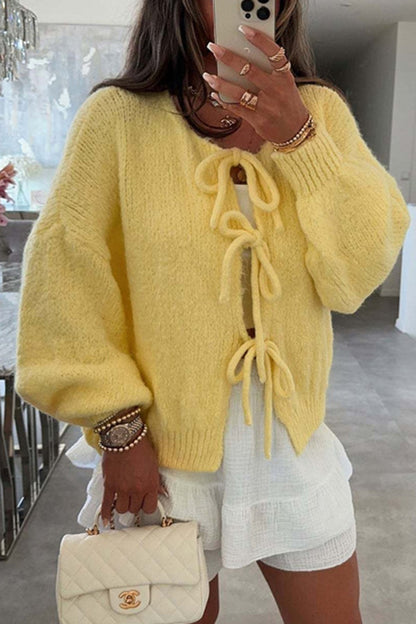 Confortable pull en tricot col V avec lacets