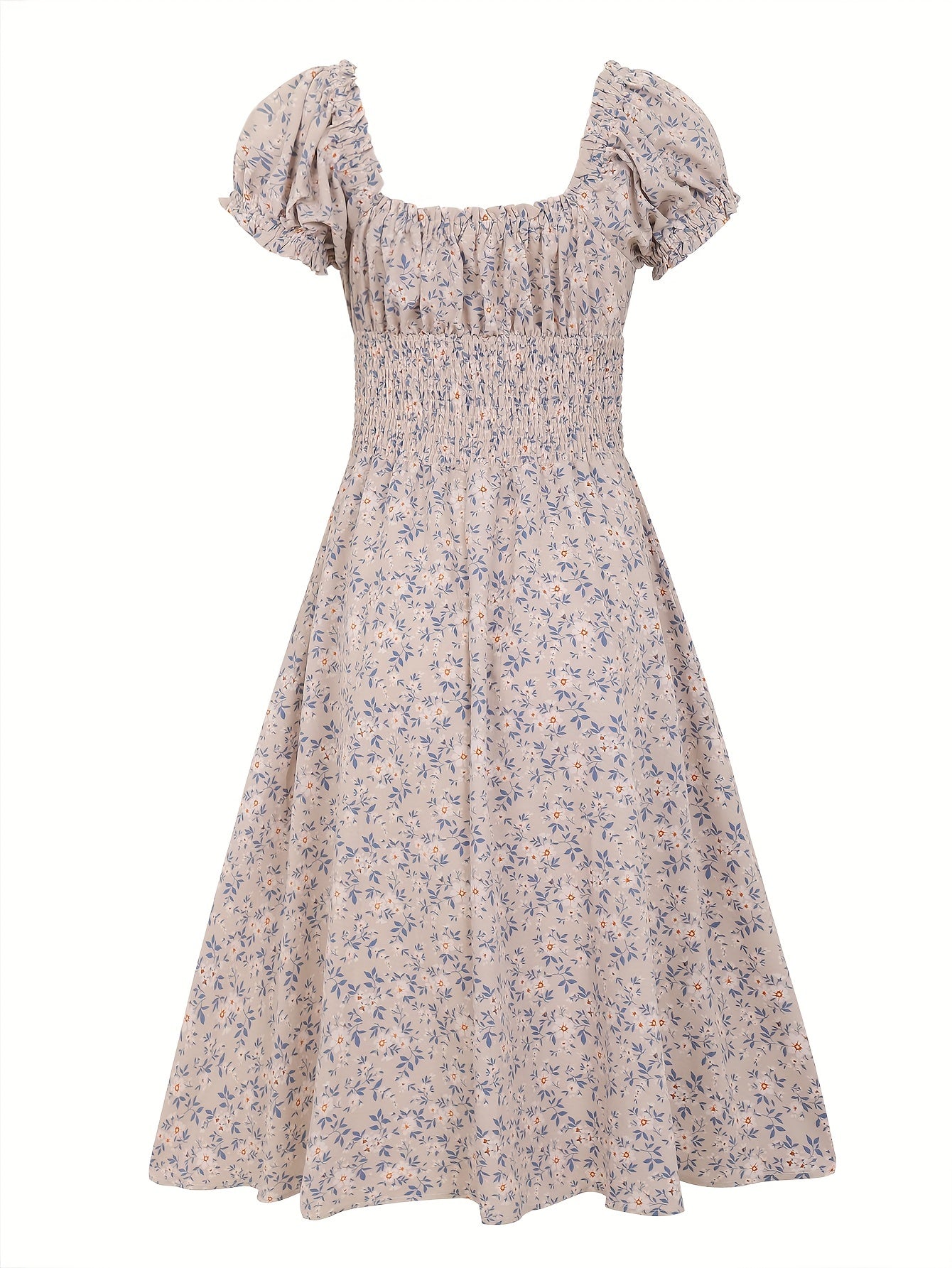 Robe Taille Élastique Florale À Col V Pour Femme