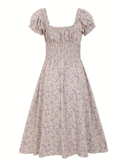 Robe Taille Élastique Florale À Col V Pour Femme