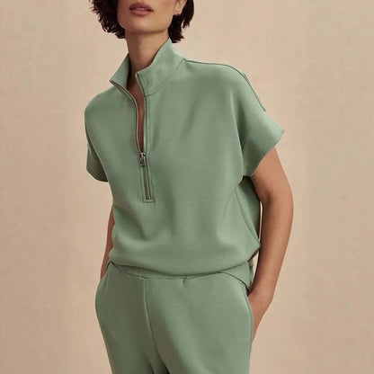 Ensemble lounge sweat-shirt à demi-fermeture éclair confortable et jogger