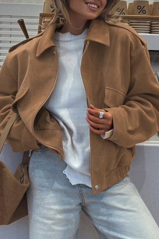 Veste décontractée à manches longues avec fermeture éclair et coupe ample