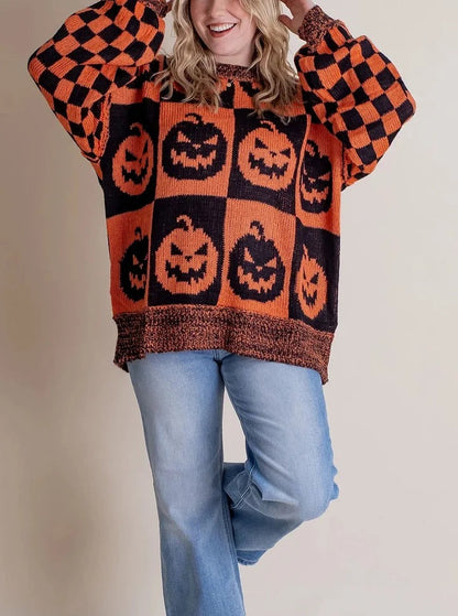 Pull en tricot à carreaux d'Halloween