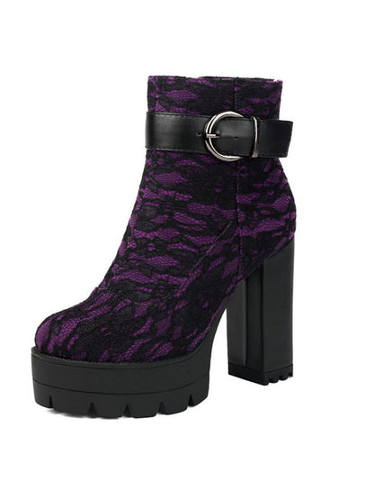 Bottes à plateforme en dentelle vintage avec talons épais