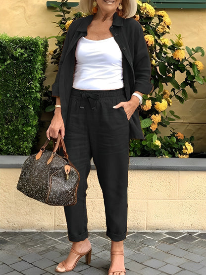 Ensemble Fluide Chemise Boutonnée Manches Longues et Pantalon