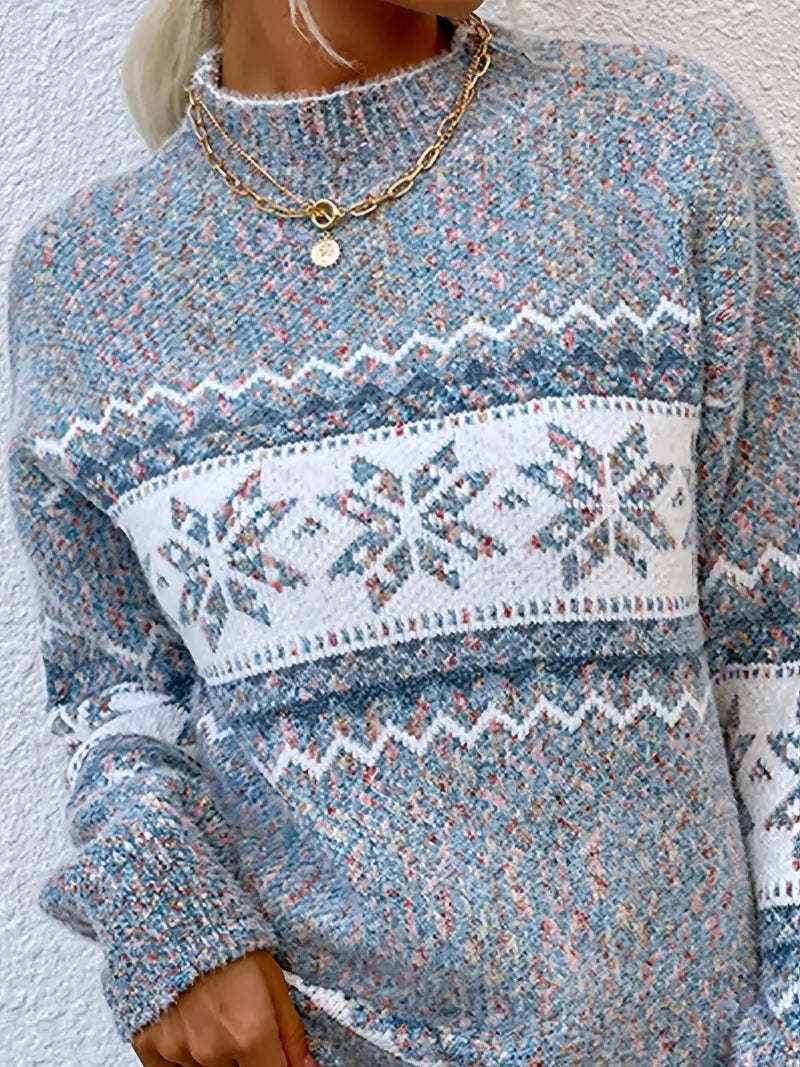 Pull à Col Demi-Roulé et Motifs Festifs Femme