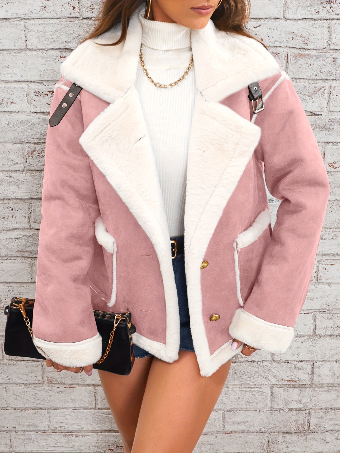 Manteau d'Hiver en Peluche Rose pour Femmes