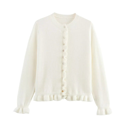 Cardigan à boutons pour femmes avec volants, haut superposé chic