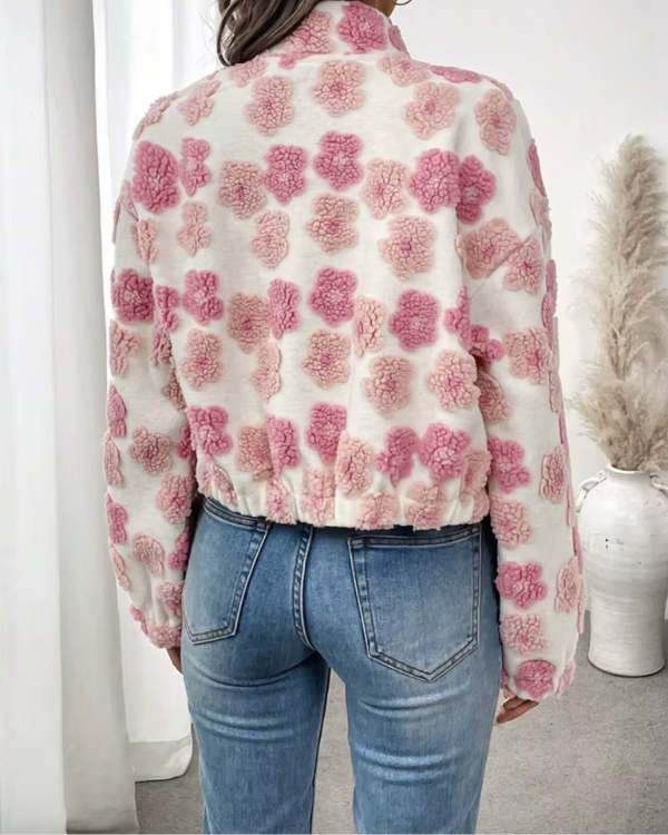 Veste en polaire douillette avec imprimé floral bonbon