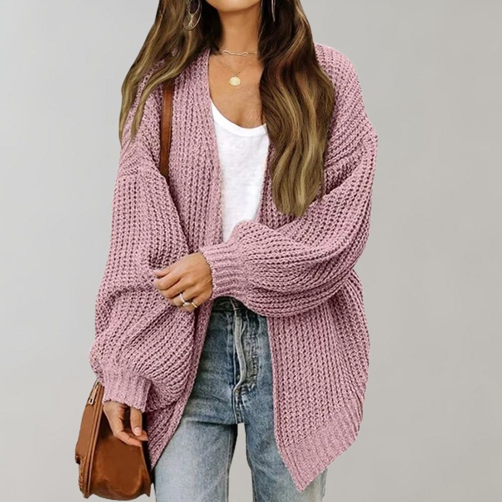 Cardigan douillet en tricot ajouré avec manches bishop