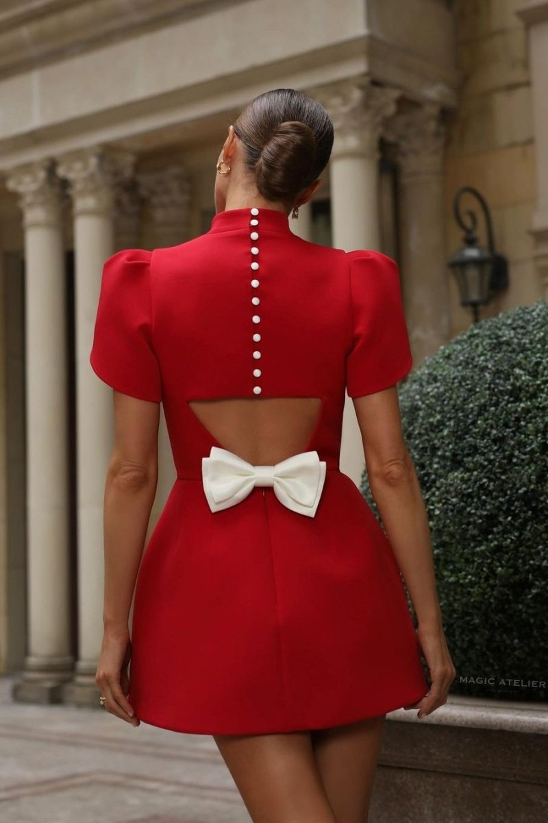 Robe Courte Chic à Découpe avec Nœud pour Femme