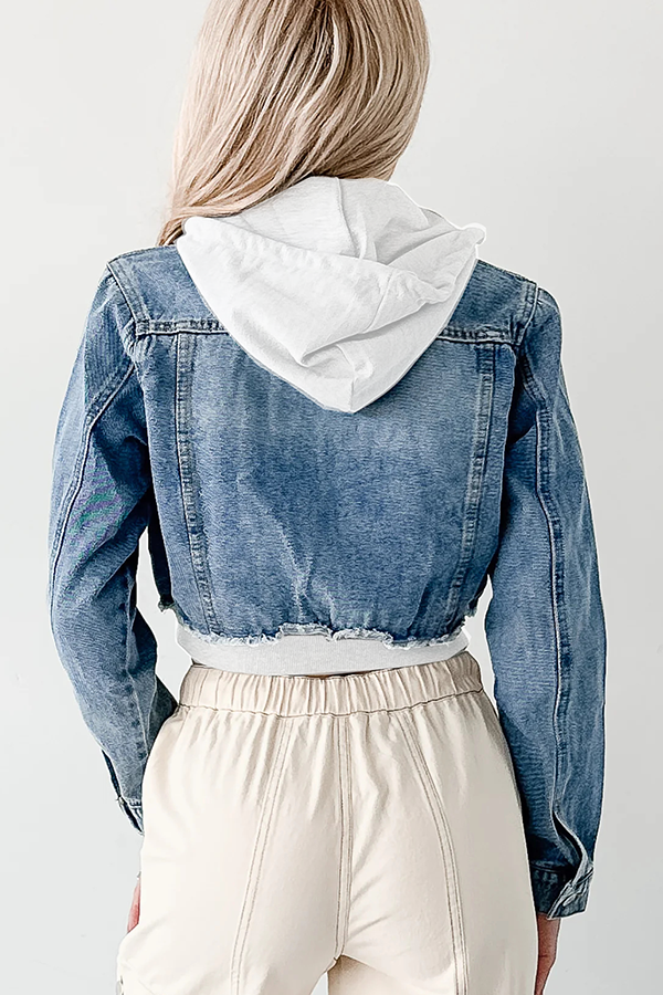 Veste à capuche décontractée en denim patchwork