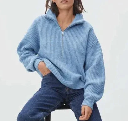 Pull épais en tricot avec col zippé confortable pour un style décontracté