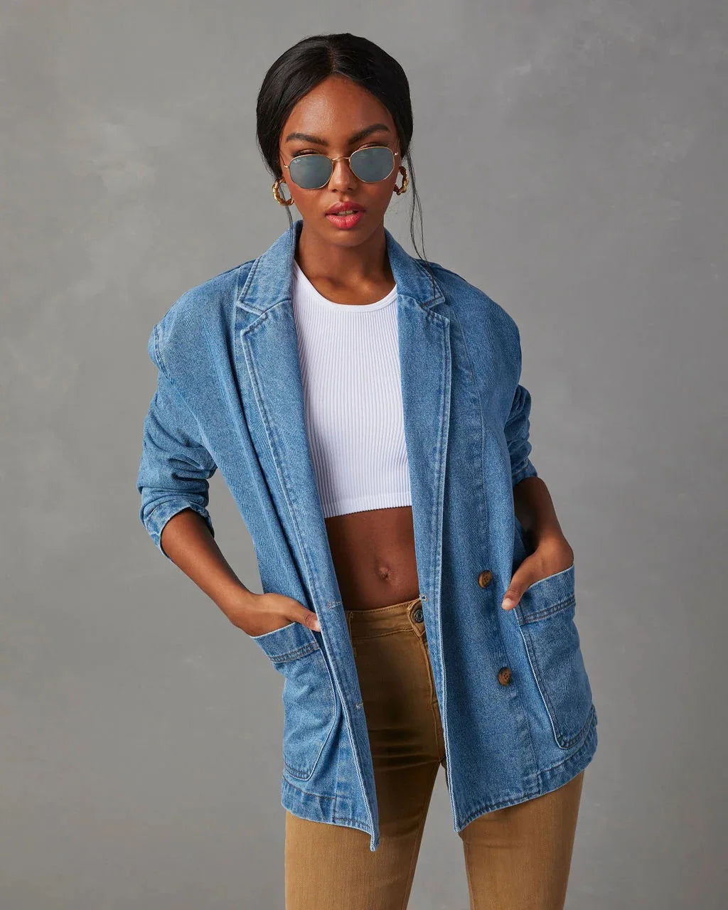 Veste Blazer en Denim Chic et Élégante pour Femme