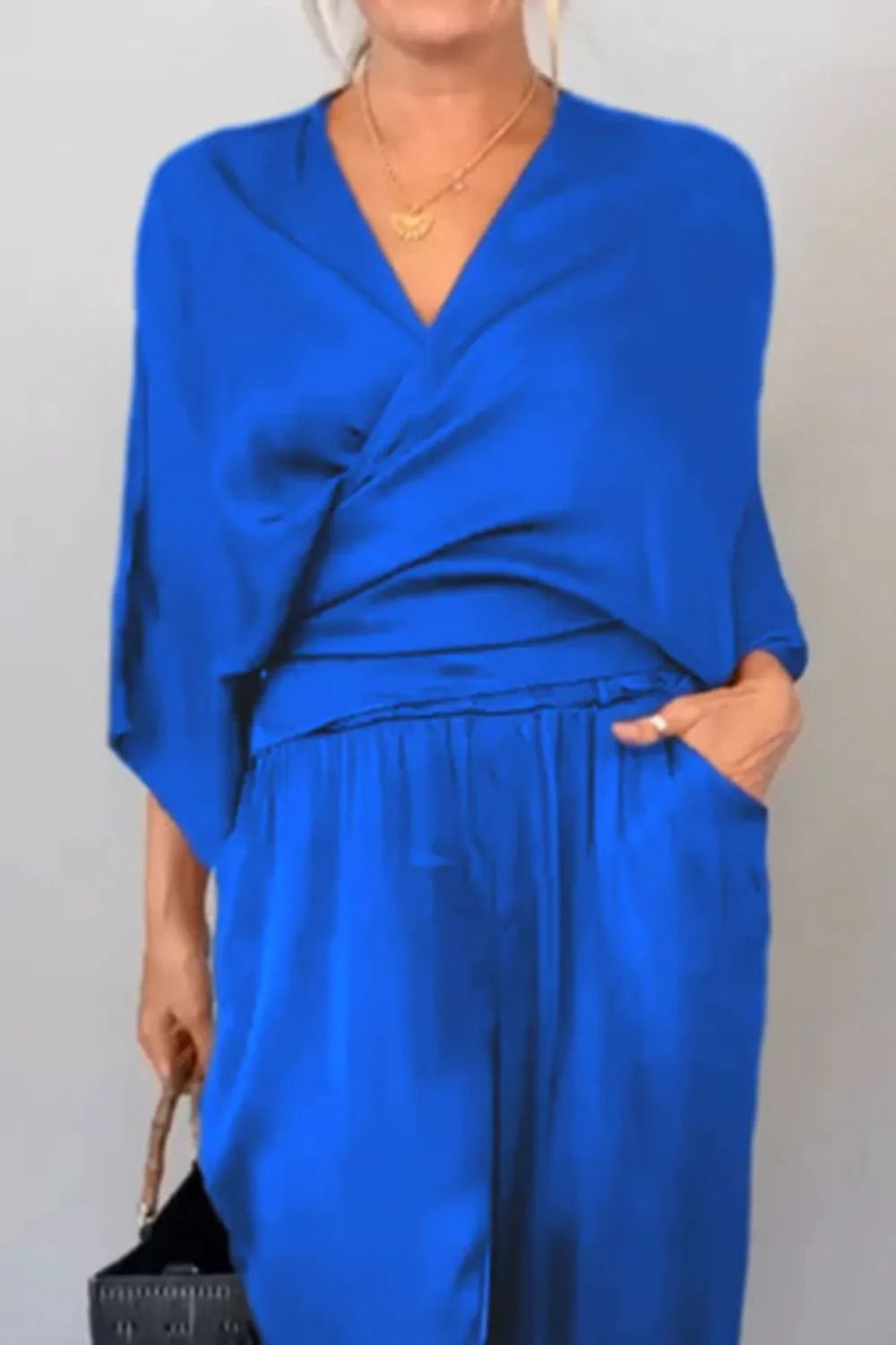 Ensemble Chic Haut Cache-cœur et Pantalon Décontracté Relaxé