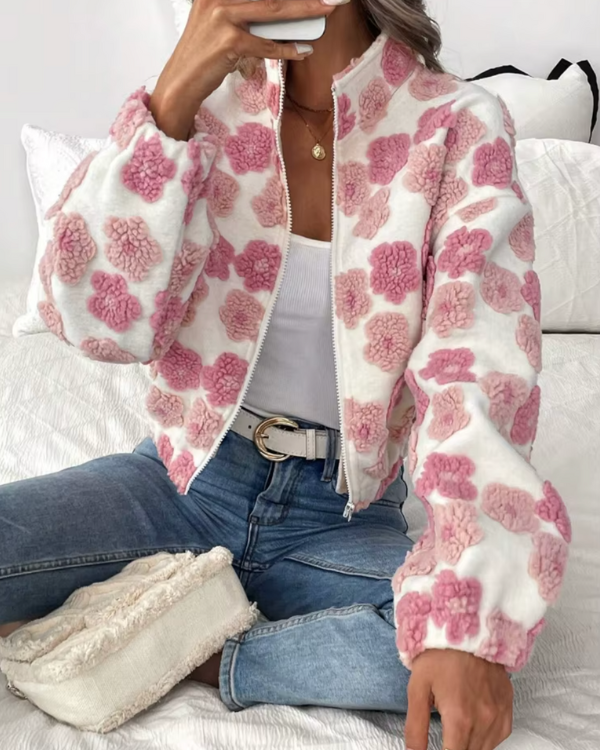 Veste en polaire douillette avec imprimé floral bonbon