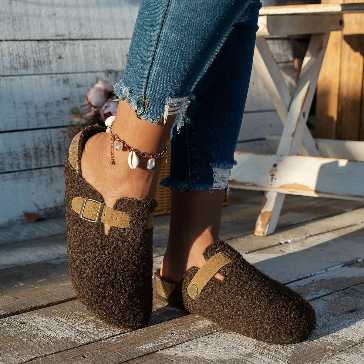 Chaussons en peau de mouton de luxe confortables pour l'hiver