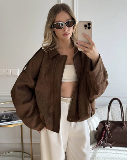 Blouson Aviateur en Daim pour Femme