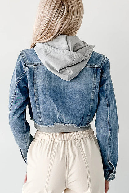 Veste à capuche décontractée en denim patchwork