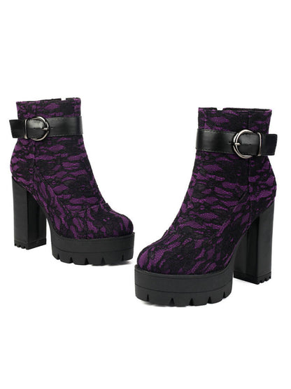Bottes à plateforme en dentelle vintage avec talons épais
