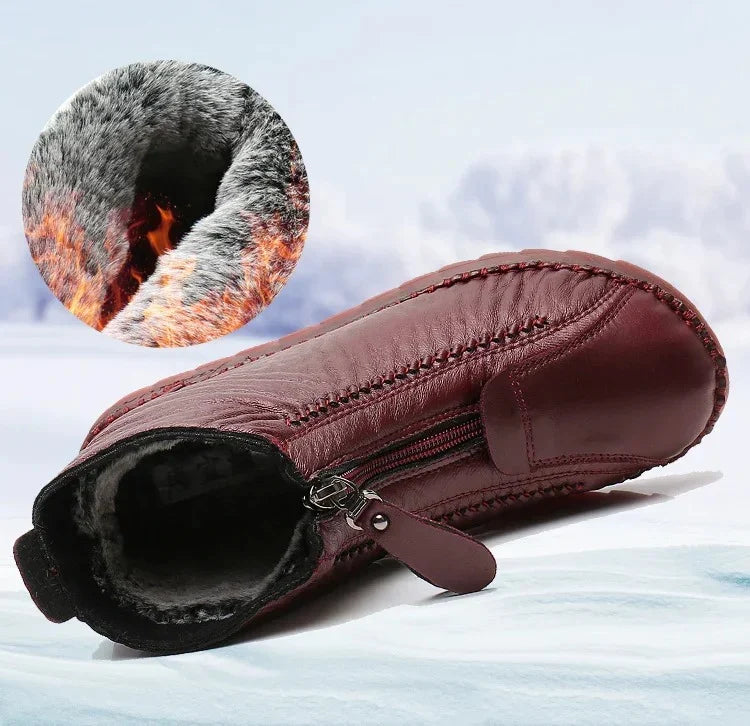 Bottes d'hiver en cuir naturel confortable avec doublure chaude