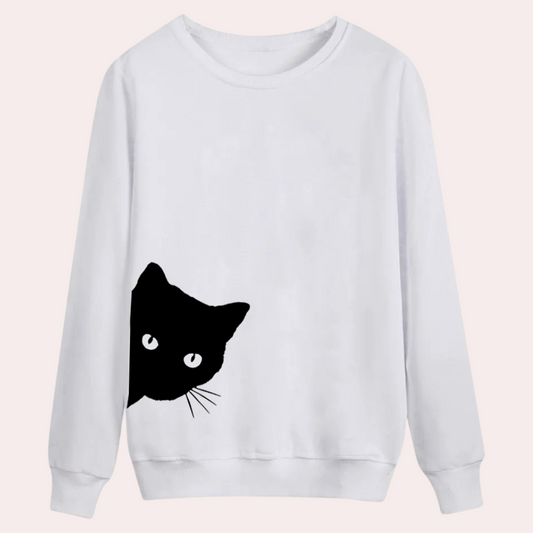 Pull Douillet à Motif Chat Blanc pour Femme