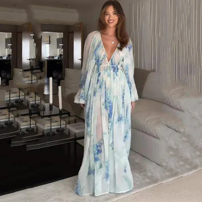 Robe longue à taille cintrée et cordon floral