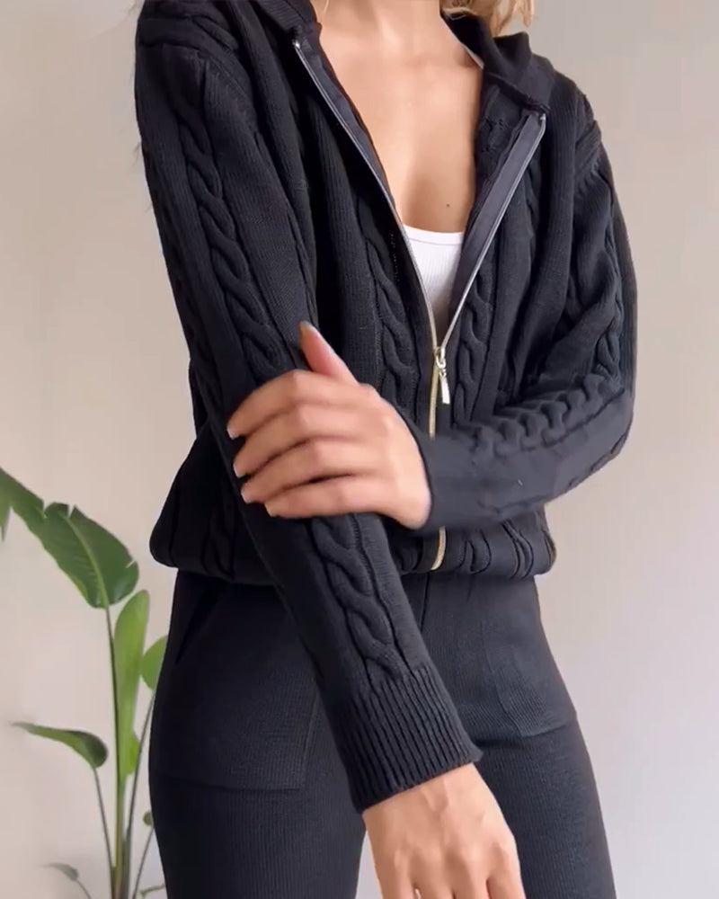 Ensemble gilet en jacquard torsadé décontracté