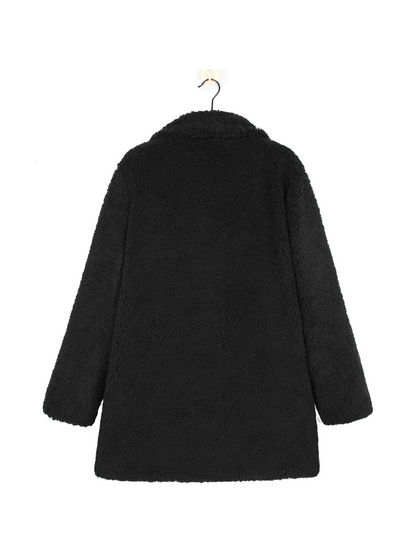 Manteau court en peluche teddy douillet avec col revers pour femme