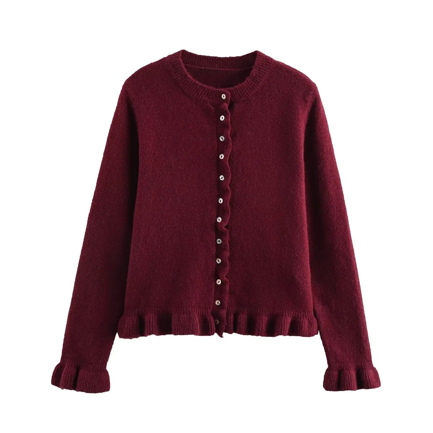 Cardigan à boutons pour femmes avec volants, haut superposé chic