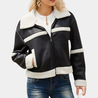 Veste en Cuir Chic avec Col Fourrure pour Femme