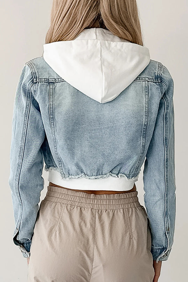 Veste à capuche décontractée en denim patchwork