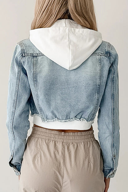 Veste à capuche décontractée en denim patchwork