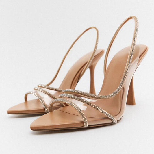 Élégantes sandales slingback à bout pointu et haut talon