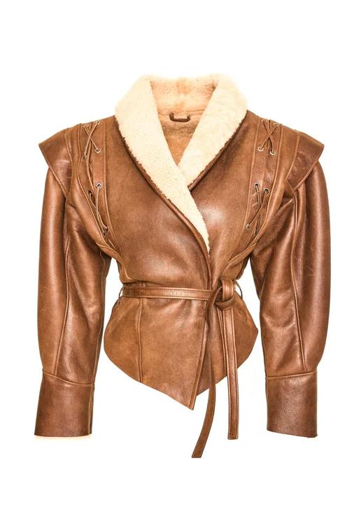 Manteau Chic À Lacets En Cuir PU Avec Bordure En Fausse Fourrure