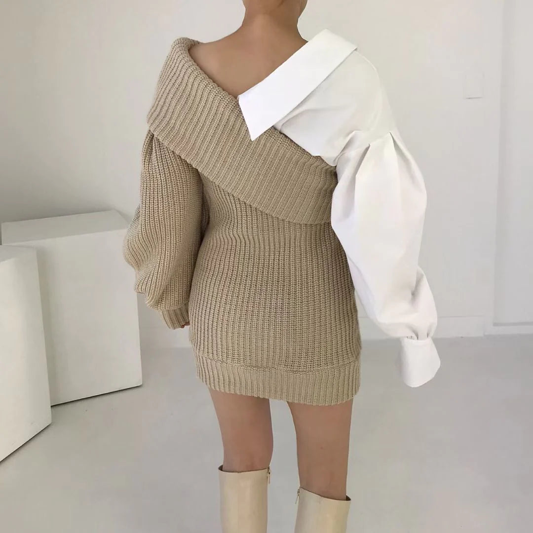 Robe pull en tricot patchwork