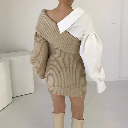 Robe pull en tricot patchwork