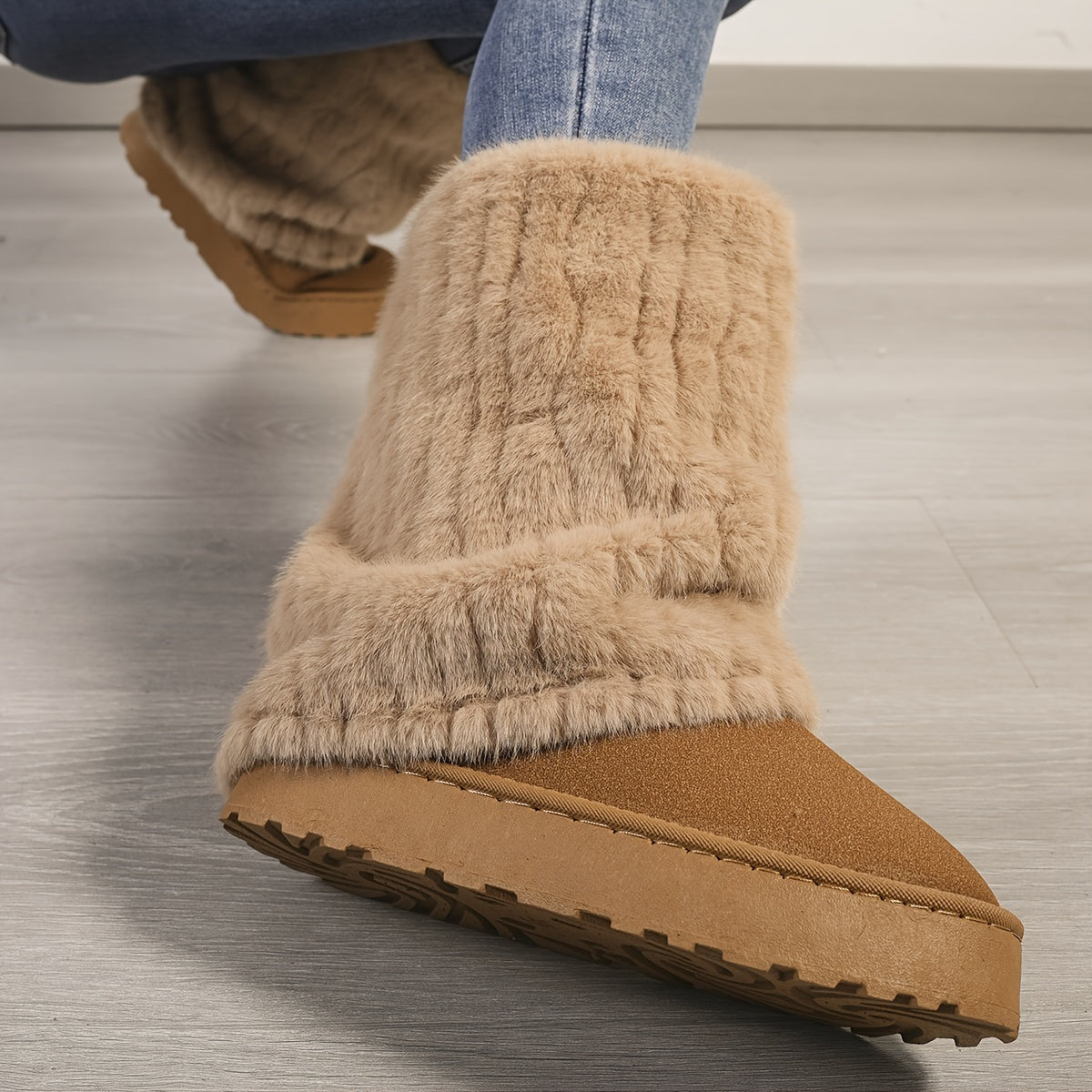 Bottes de Neige Mi Mollet en Peluche pour Femmes