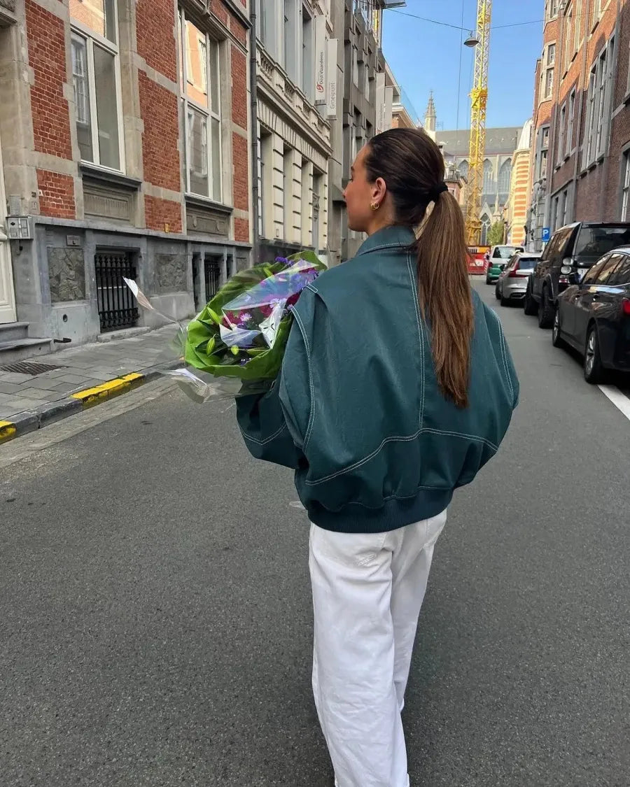 Veste en Cuir Élégante Femmes avec Revers Oversized