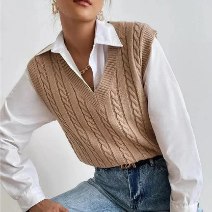 Cardigan Sans Manches Tricoté Élégant  Femmes