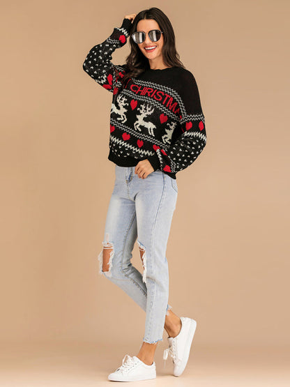 Pull de Noël en jacquard tricoté avec rennes