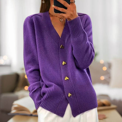 Veste en tricot chic avec boutons en forme de cœur