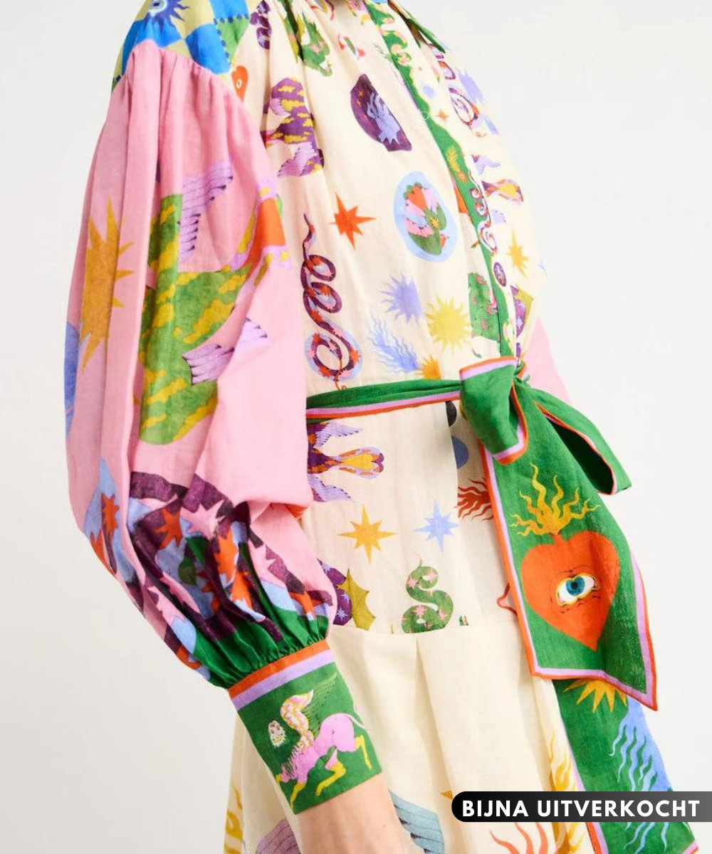 Robe Longue Imprimé Italien Manches Longues Femme