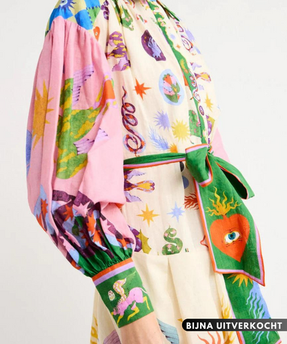 Robe Longue Imprimé Italien Manches Longues Femme