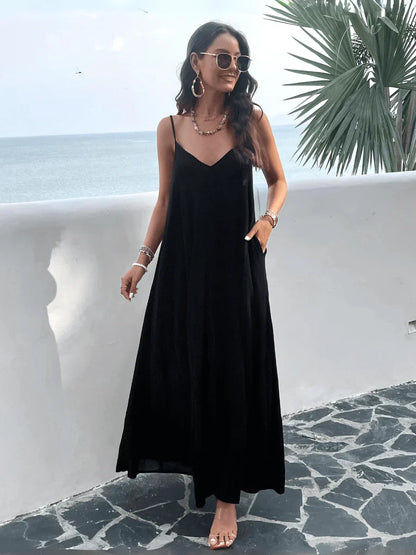 Femme Robe Maxi Élégante avec Poches Pratiques