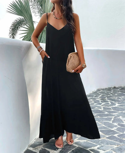 Femme Robe Maxi Élégante avec Poches Pratiques